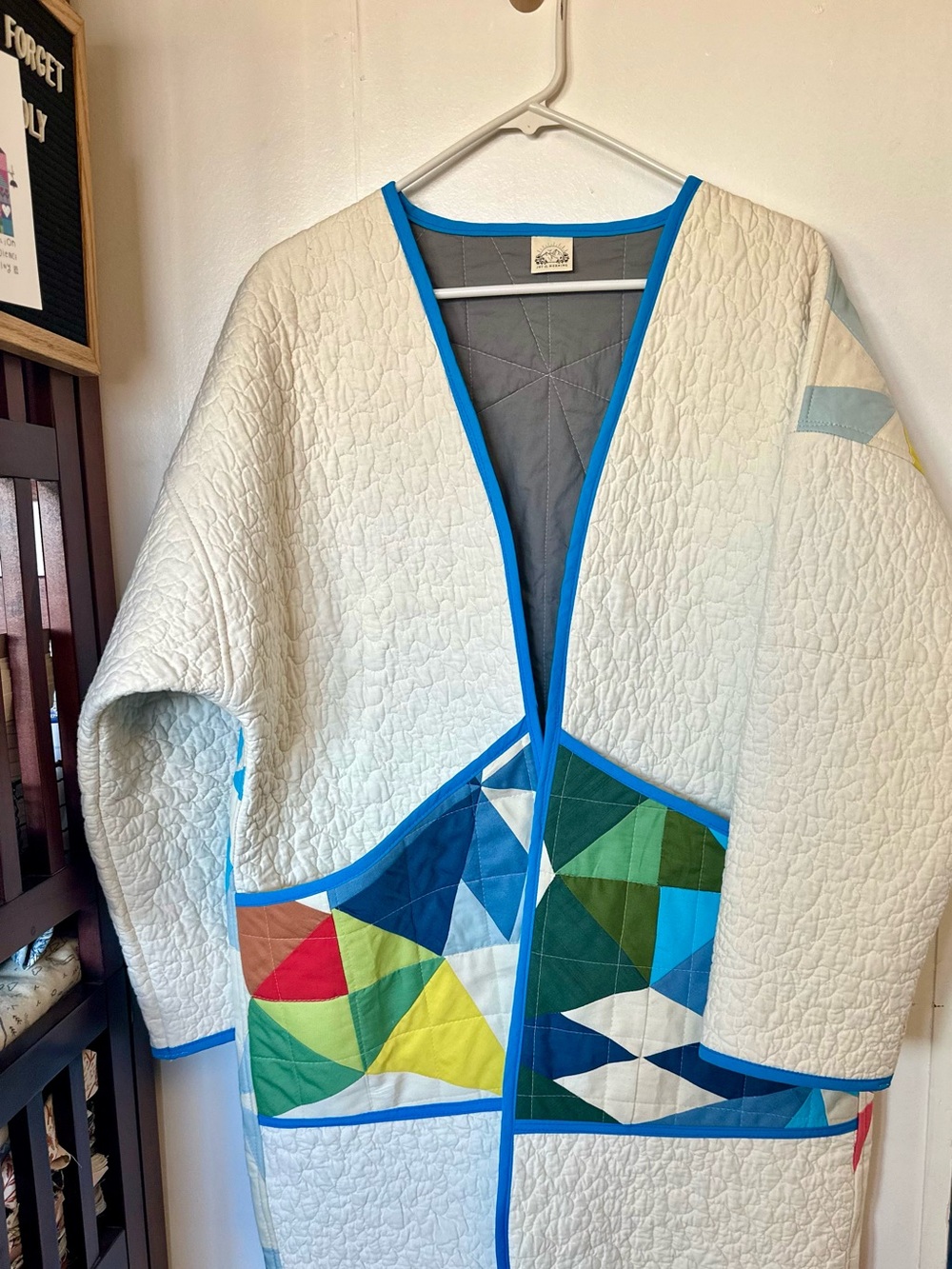 Colorful Geometric Patchwork Quilted Jacket - Blue & Green - Picture 4 of 4